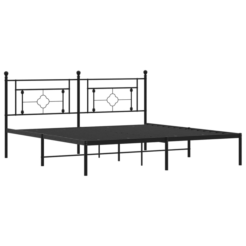 Metal Bed Frame without Mattress with Headboard Black 183x203 cm King