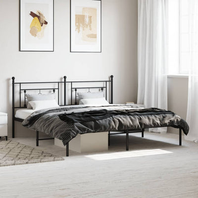 Metal Bed Frame with Headboard Black 183x203 cm King Size