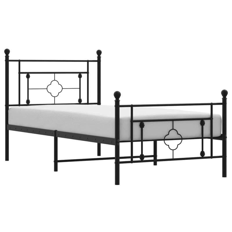 Metal Bed Frame without Mattress with Footboard Black 90x190 cm