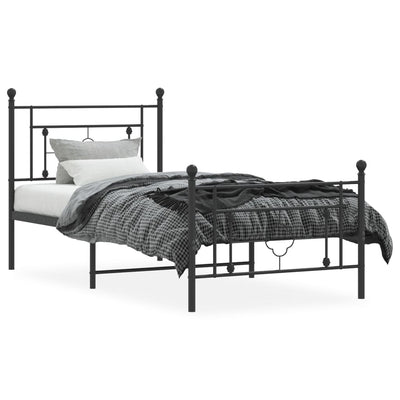 Metal Bed Frame without Mattress with Footboard Black 90x190 cm