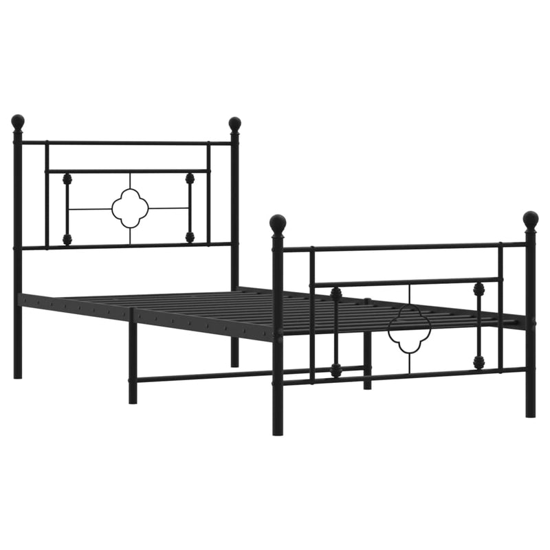 Metal Bed Frame without Mattress with Footboard Black 90x190 cm