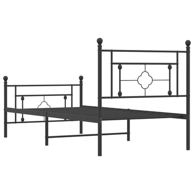 Metal Bed Frame without Mattress with Footboard Black 90x190 cm