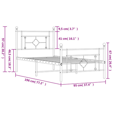 Metal Bed Frame without Mattress with Footboard Black 90x190 cm