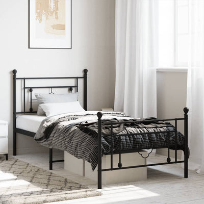 Metal Bed Frame without Mattress with Footboard Black 90x190 cm