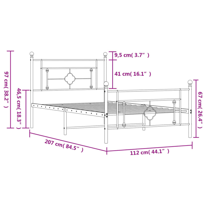 Metal Bed Frame without Mattress with Footboard Black 107x203 cm King Single