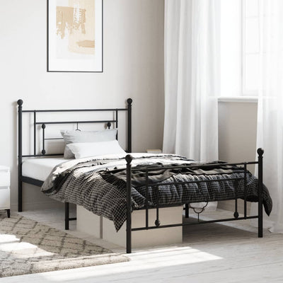 Metal Bed Frame without Mattress with Footboard Black 107x203 cm King Single