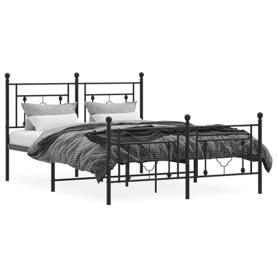 Metal Bed Frame without Mattress with Footboard Black 135x190 cm