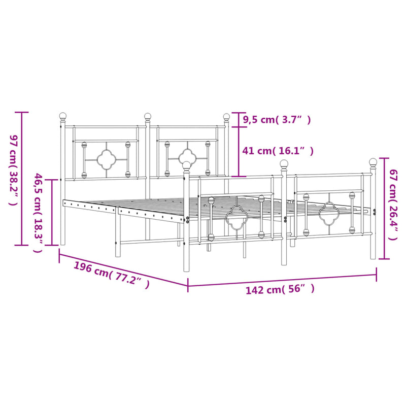 Metal Bed Frame without Mattress with Footboard Black 135x190 cm