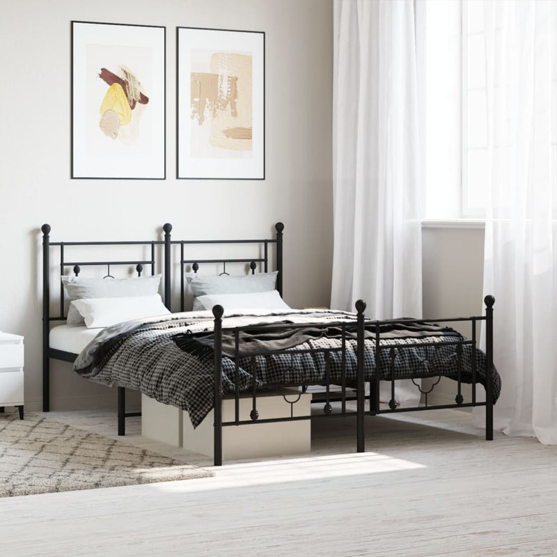 Metal Bed Frame without Mattress with Footboard Black 135x190 cm