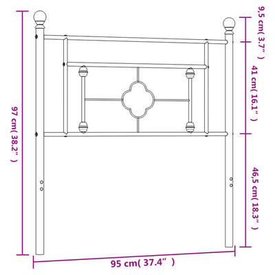 Metal Headboard Black 90 cm