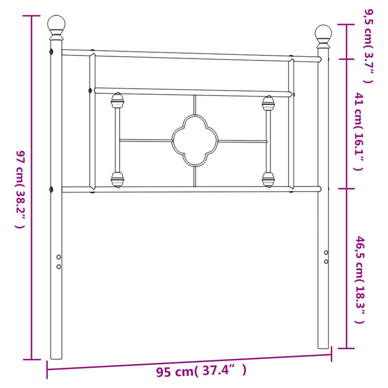 Metal Headboard Black 90 cm