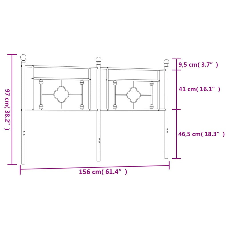 Metal Headboard Black 152 cm Queen