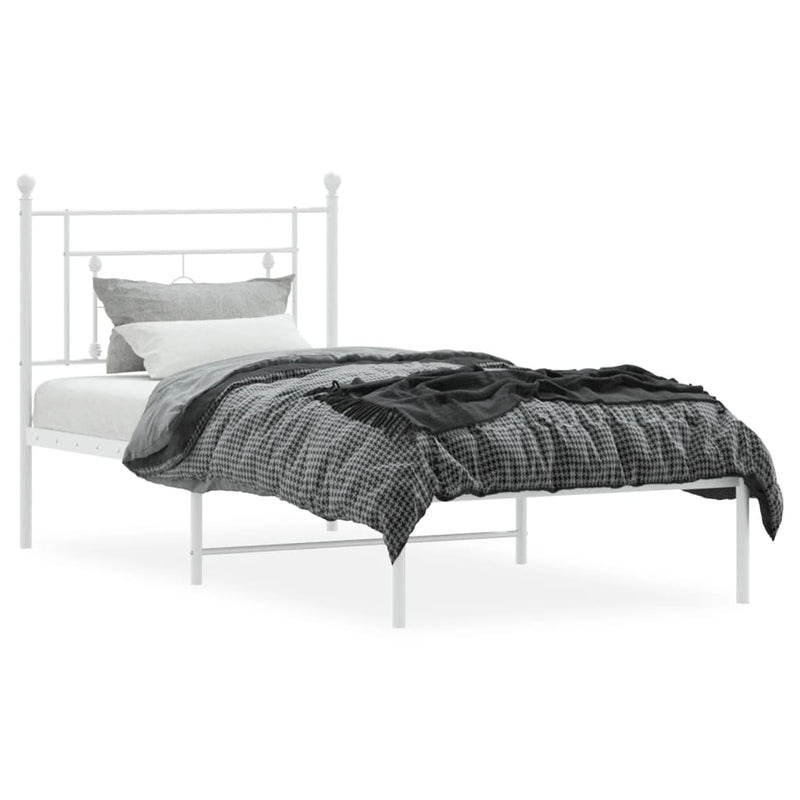 Metal Bed Frame without Mattress with Headboard White 90x190 cm