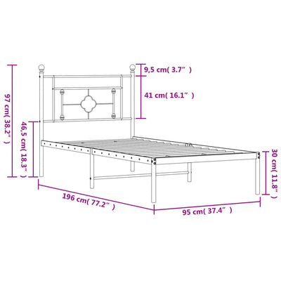 Metal Bed Frame without Mattress with Headboard White 90x190 cm