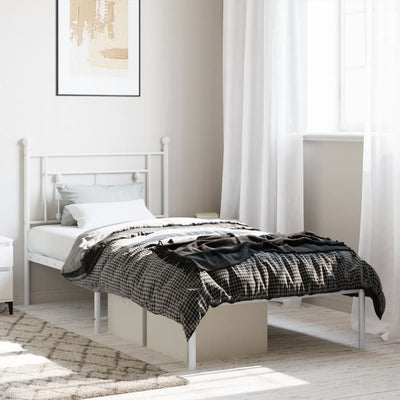 Metal Bed Frame without Mattress with Headboard White 90x190 cm