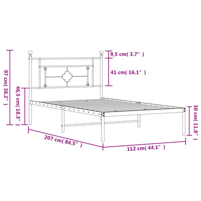 Metal Bed Frame without Mattress with Headboard White 107x203 cm King Single