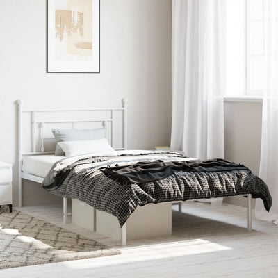 Metal Bed Frame without Mattress with Headboard White 107x203 cm King Single