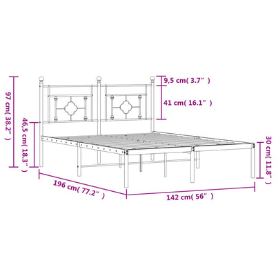 Metal Bed Frame with Headboard White 135x190 cm