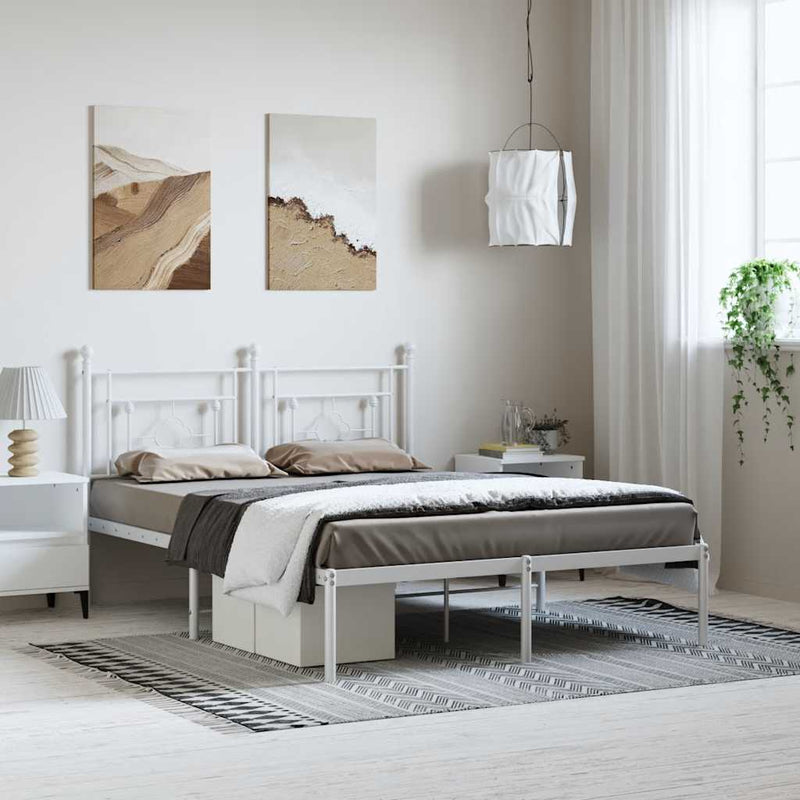 Metal Bed Frame without Mattress with Headboard White 150x200 cm