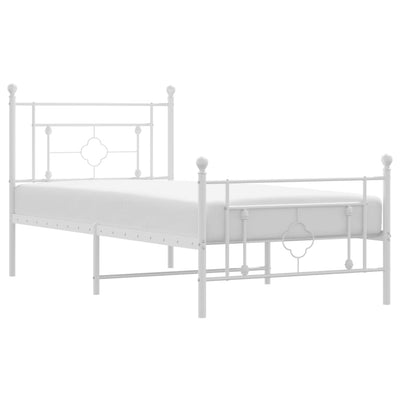 Metal Bed Frame with Headboard and Footboard White 90x190 cm