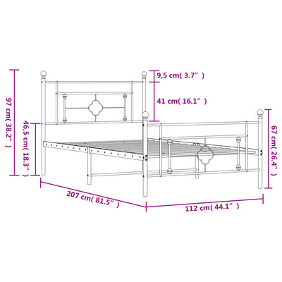 Metal Bed Frame without Mattress with Footboard White 107x203 cm King Single