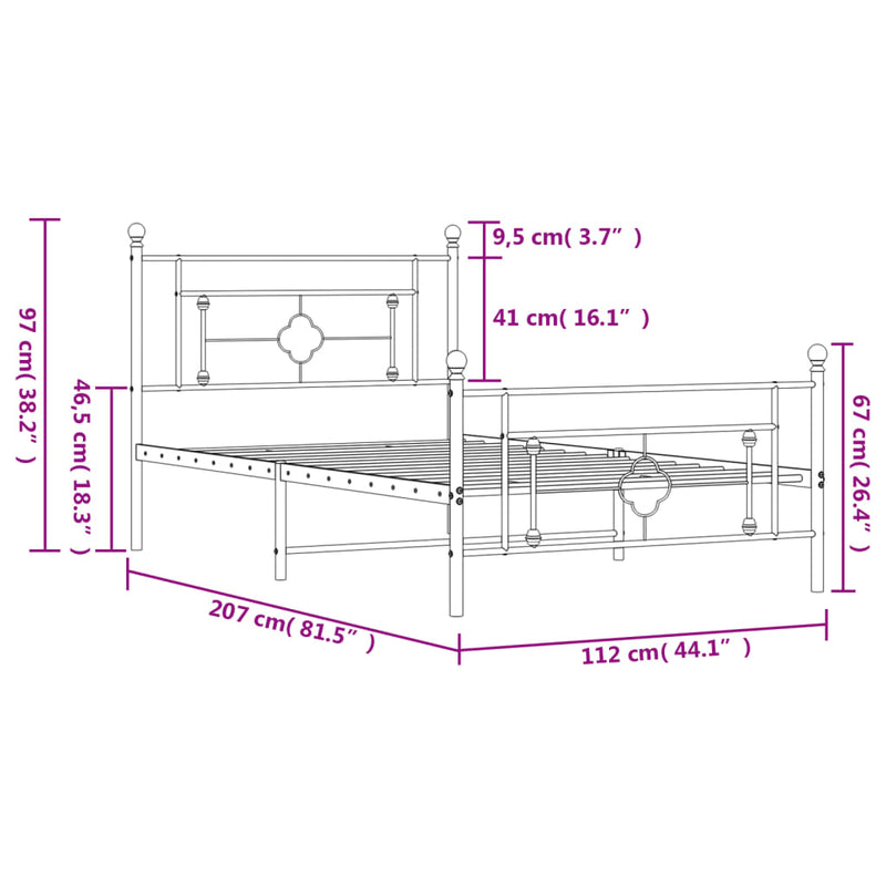 Metal Bed Frame without Mattress with Footboard White 107x203 cm King Single