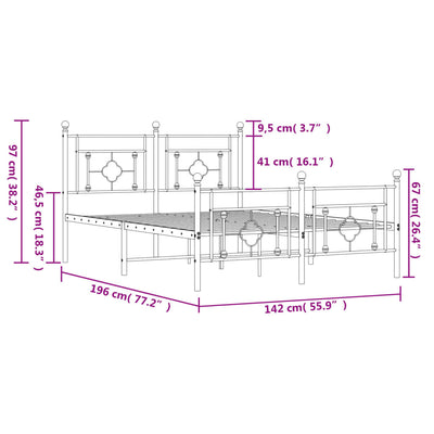 Metal Bed Frame without Mattress with Footboard White 135x190 cm