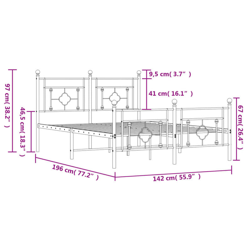 Metal Bed Frame without Mattress with Footboard White 135x190 cm