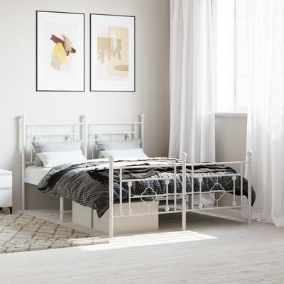 Metal Bed Frame without Mattress with Footboard White 135x190 cm