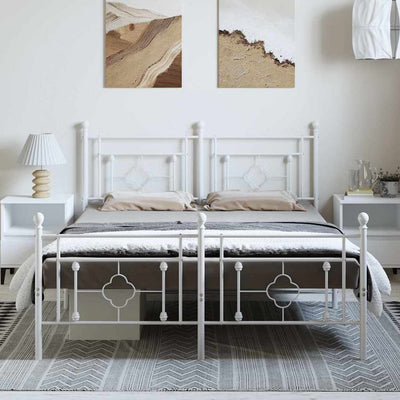 Metal Bed Frame without Mattress with Footboard White 150x200 cm