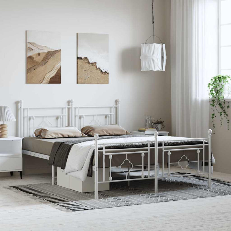 Metal Bed Frame without Mattress with Footboard White 150x200 cm