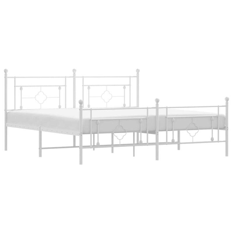 Metal Bed Frame with Headboard and Footboard White 183x203 cm King Size