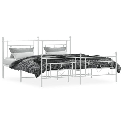 Metal Bed Frame without Mattress with Footboard White 183x203 cm King