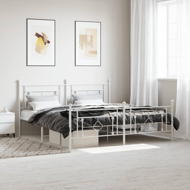 Metal Bed Frame with Headboard and Footboard White 183x203 cm King Size