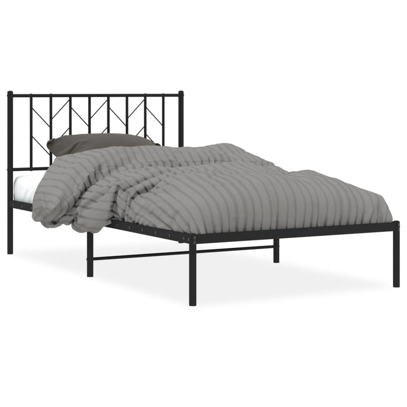 Metal Bed Frame without Mattress with Headboard Black 107x203 cm King Single