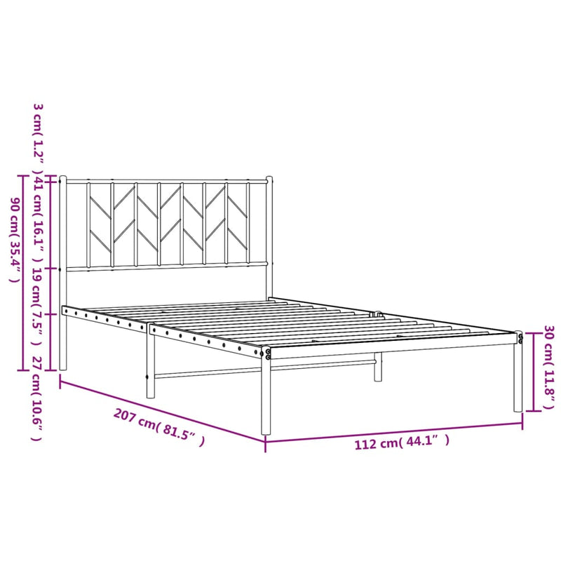 Metal Bed Frame without Mattress with Headboard Black 107x203 cm King Single