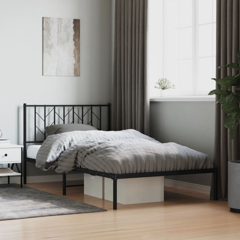 Metal Bed Frame without Mattress with Headboard Black 107x203 cm King Single