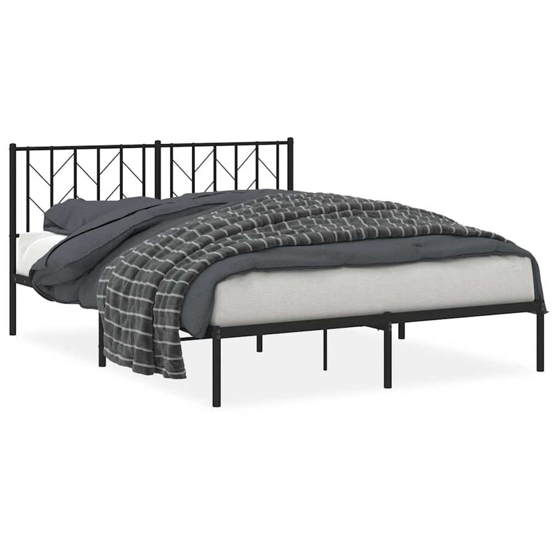 Metal Bed Frame without Mattress with Headboard Black 150x200 cm