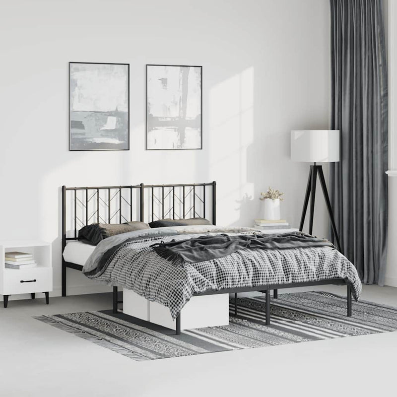 Metal Bed Frame without Mattress with Headboard Black 150x200 cm