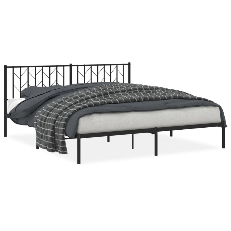 Metal Bed Frame without Mattress with Headboard Black 183x203 cm King