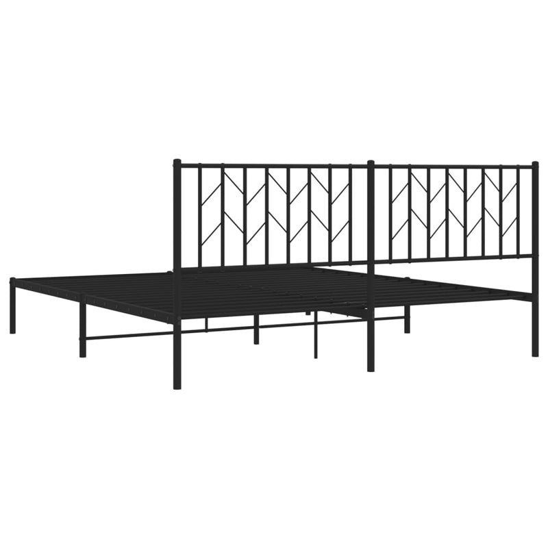 Metal Bed Frame without Mattress with Headboard Black 183x203 cm King