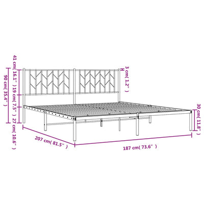 Metal Bed Frame without Mattress with Headboard Black 183x203 cm King