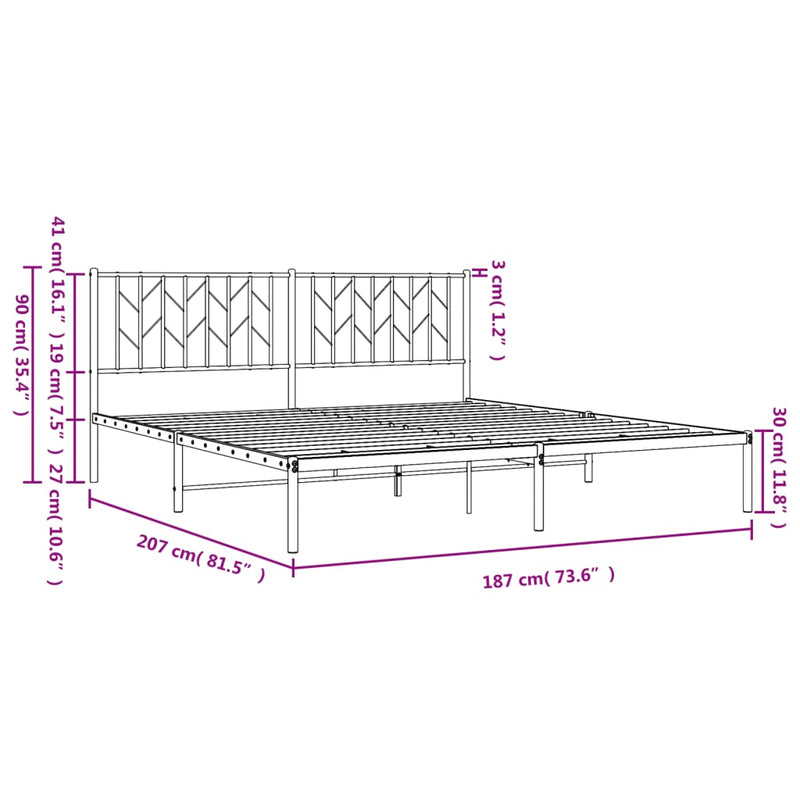 Metal Bed Frame without Mattress with Headboard Black 183x203 cm King