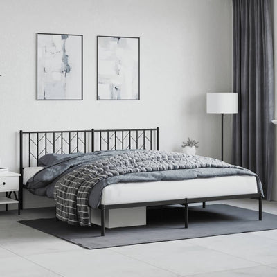 Metal Bed Frame without Mattress with Headboard Black 183x203 cm King