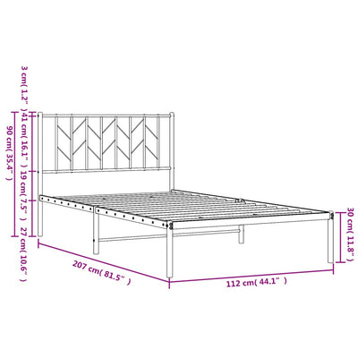 Metal Bed Frame without Mattress with Headboard White 107x203 cm King Single