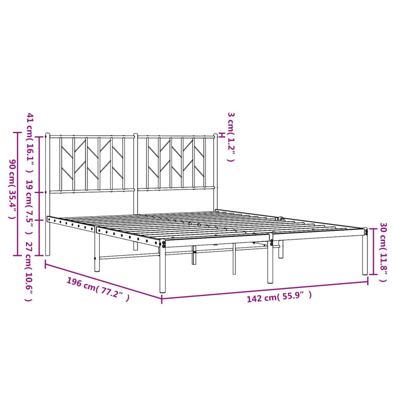 Metal Bed Frame without Mattress with Headboard White 135x190 cm