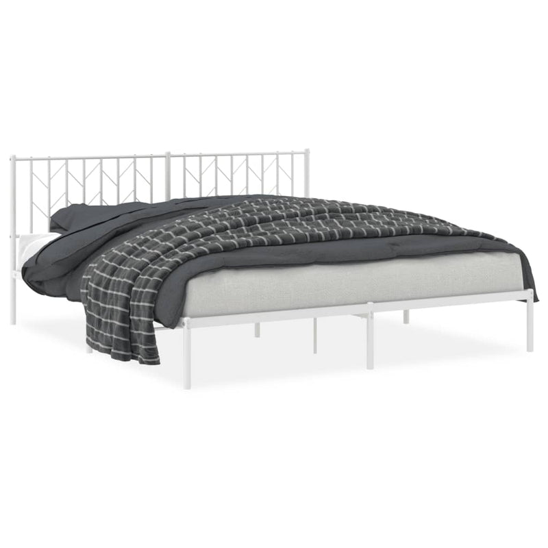 Metal Bed Frame without Mattress with Headboard White 183x203 cm King