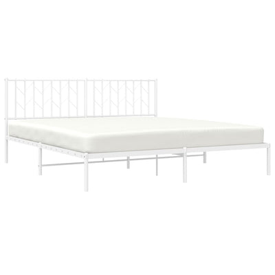 Metal Bed Frame without Mattress with Headboard White 183x203 cm King