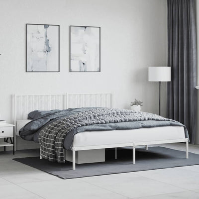 Metal Bed Frame without Mattress with Headboard White 183x203 cm King