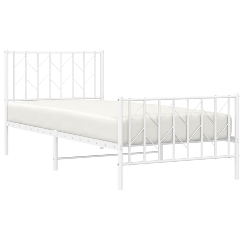 Metal Bed Frame without Mattress with Footboard White 90x190 cm